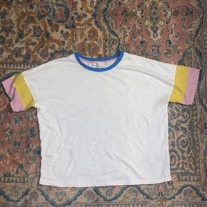 Boden White with pink yellow and blue colorblock tee size US 6 UK 10